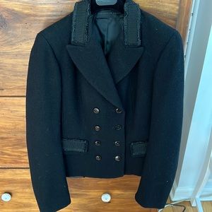 Double breasted dressmaker wool blazer with novelty shorn details
